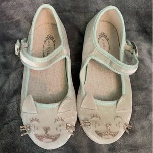 Joyfolie Ellie Mary Janes Mint Green and Gold Velvet Kitten Flat EUC Size 10